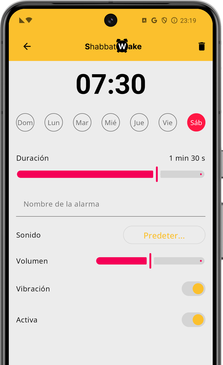 Duración automática del despertador
