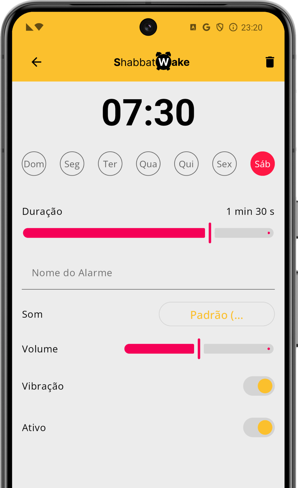 Duração automática do despertador